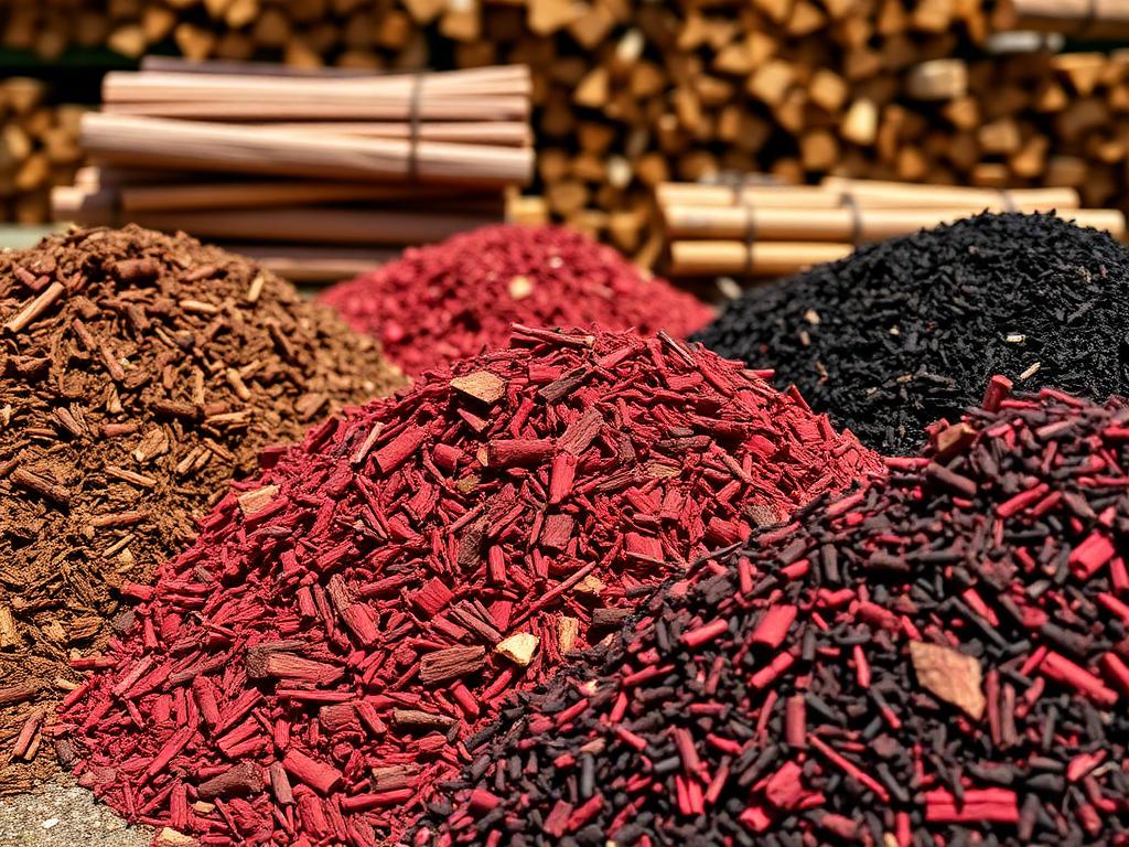Piles of premium brown, red, and black landscape mulch